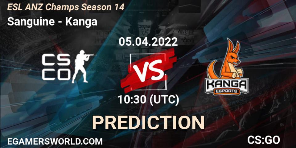 Sanguine vs Kanga: Betting TIp, Match Prediction. 05.04.2022 at 10:30. Counter-Strike (CS2), ESL ANZ Champs Season 14
