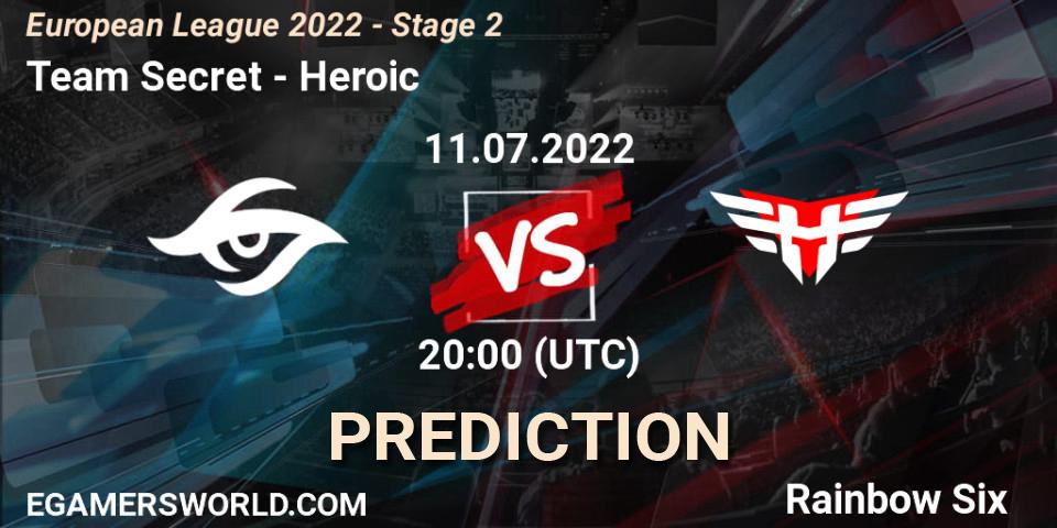 Team Secret vs Heroic: Betting TIp, Match Prediction. 11.07.2022 at 17:00. Rainbow Six, European League 2022 - Stage 2