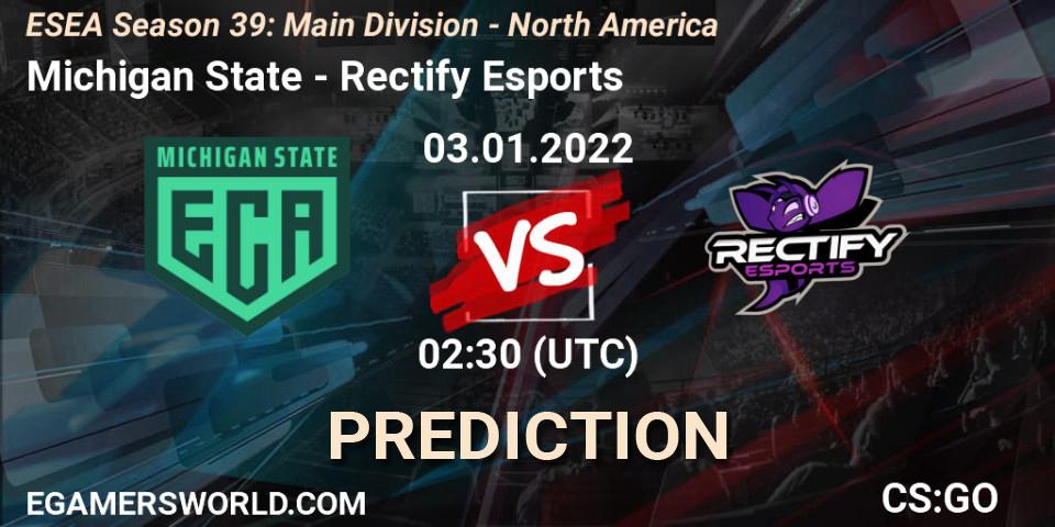 Michigan State vs Rectify Esports: Betting TIp, Match Prediction. 04.01.2022 at 01:30. Counter-Strike (CS2), ESEA Season 39: Main Division - North America