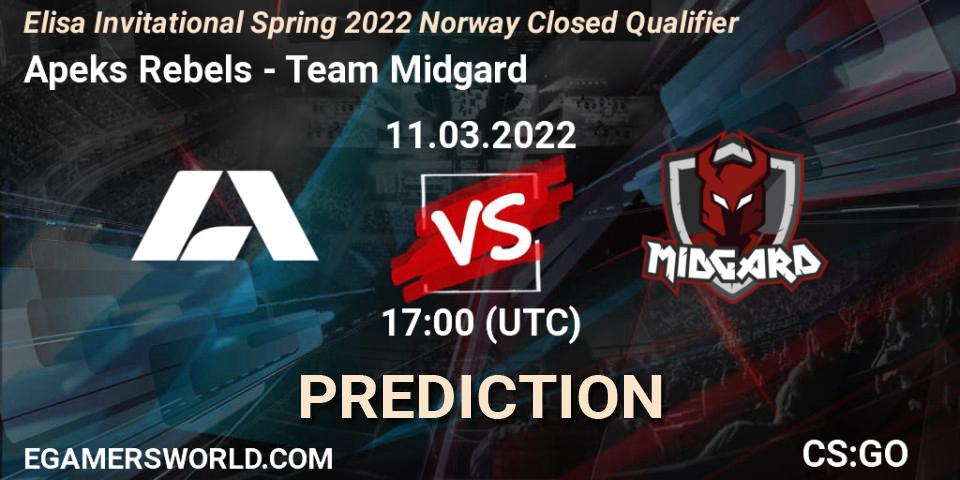 Apeks Rebels vs Team Midgard: Betting TIp, Match Prediction. 11.03.2022 at 17:00. Counter-Strike (CS2), Elisa Invitational Spring 2022 Norway Closed Qualifier
