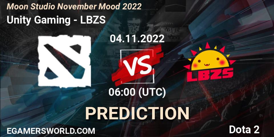 Unity Gaming vs LBZS: Betting TIp, Match Prediction. 04.11.2022 at 06:02. Dota 2, Moon Studio November Mood 2022