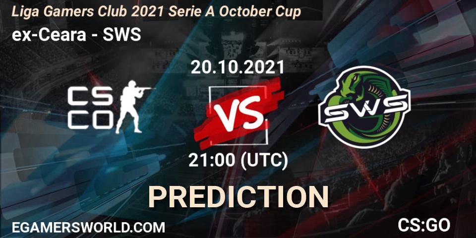 ex-Ceara vs SWS: Betting TIp, Match Prediction. 20.10.2021 at 21:00. Counter-Strike (CS2), Liga Gamers Club 2021 Serie A October Cup