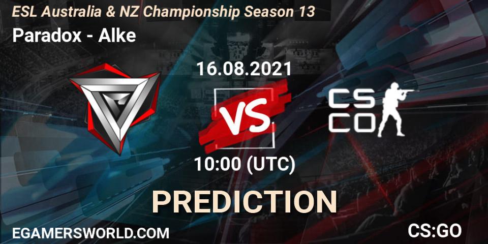 Paradox vs Alke: Betting TIp, Match Prediction. 16.08.2021 at 10:05. Counter-Strike (CS2), ESL Australia & NZ Championship Season 13