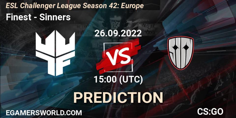 Finest vs Sinners: Betting TIp, Match Prediction. 26.09.22. CS2 (CS:GO), ESL Challenger League Season 42: Europe