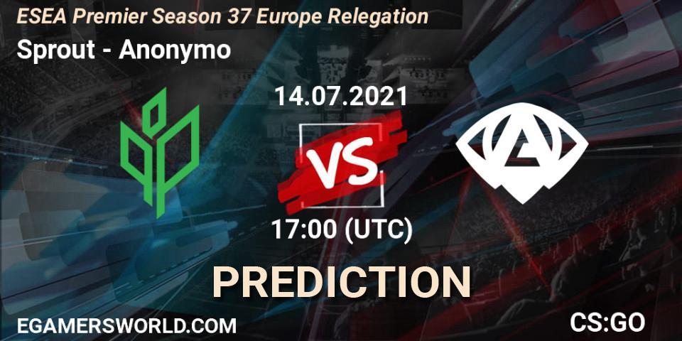 Sprout vs Anonymo: Betting TIp, Match Prediction. 14.07.2021 at 17:00. Counter-Strike (CS2), ESEA Premier Season 37 Europe Relegation