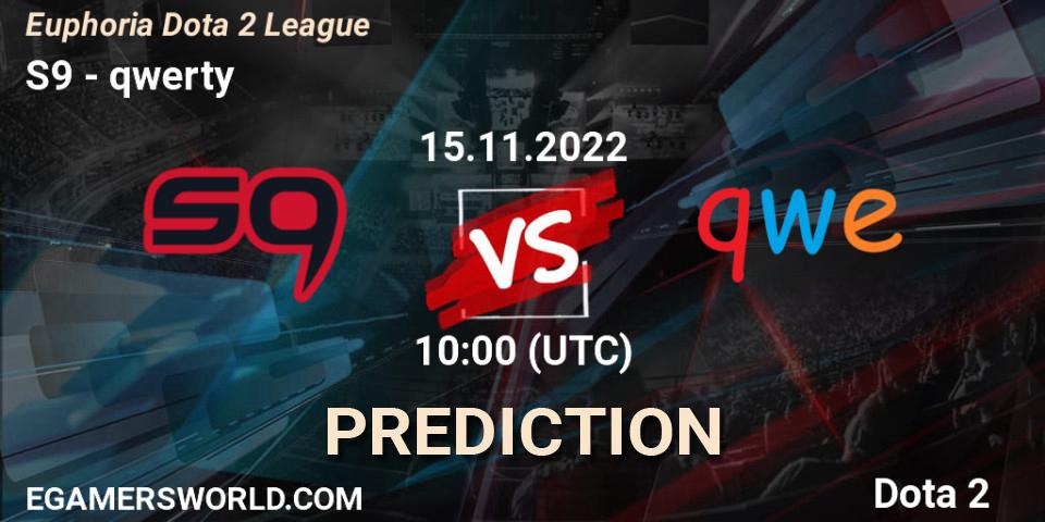 S9 vs qwerty: Betting TIp, Match Prediction. 15.11.2022 at 10:15. Dota 2, Euphoria Dota 2 League