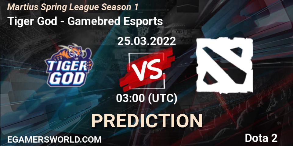 Tiger God vs Gamebred Esports: Betting TIp, Match Prediction. 25.03.2022 at 03:19. Dota 2, Martius Spring League Season 1