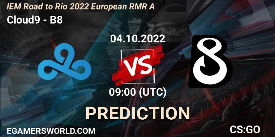 Cloud9 vs B8: Betting TIp, Match Prediction. 04.10.2022 at 10:55. Counter-Strike (CS2), IEM Road to Rio 2022 European RMR A