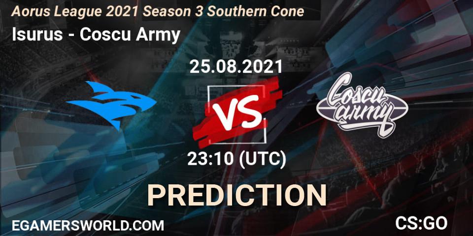 Isurus vs Coscu Army: Betting TIp, Match Prediction. 25.08.2021 at 23:00. Counter-Strike (CS2), Aorus League 2021 Season 3 Southern Cone