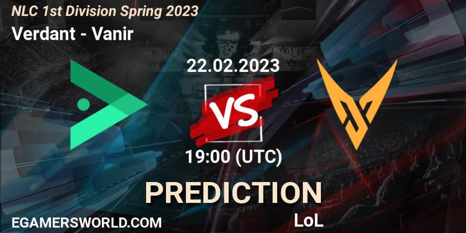 Verdant vs Vanir: Betting TIp, Match Prediction. 22.02.2023 at 19:00. LoL, NLC 1st Division Spring 2023