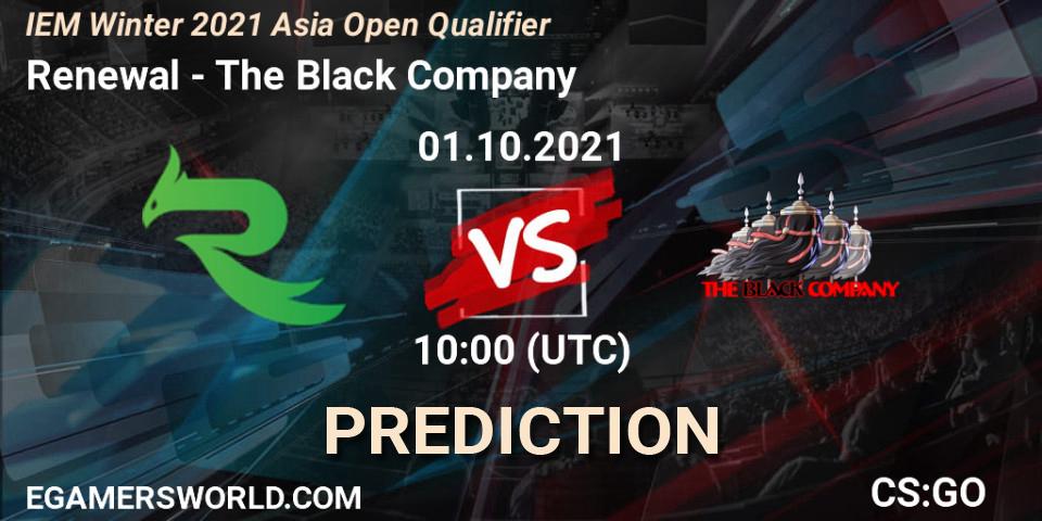 Renewal vs The Black Company: Betting TIp, Match Prediction. 01.10.2021 at 11:30. Counter-Strike (CS2), IEM Winter 2021 Asia Open Qualifier