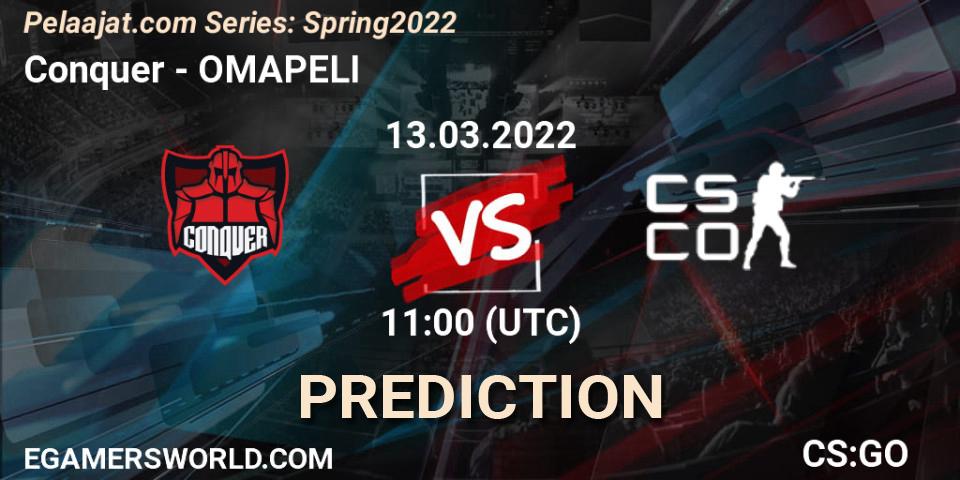 Conquer vs OMAPELI: Betting TIp, Match Prediction. 13.03.2022 at 11:00. Counter-Strike (CS2), Pelaajat.com Series: Spring 2022