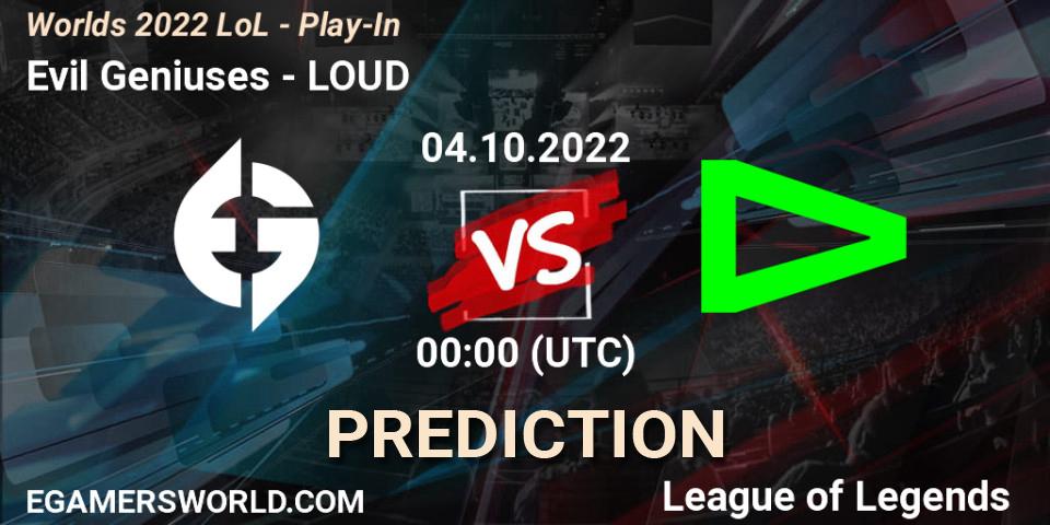 Evil Geniuses vs LOUD: Betting TIp, Match Prediction. 30.09.2022 at 21:00. LoL, Worlds 2022 LoL - Play-In