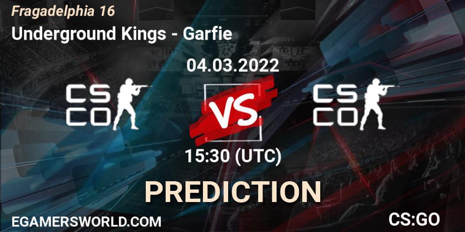 Underground Kings vs Garfie: Betting TIp, Match Prediction. 04.03.2022 at 15:50. Counter-Strike (CS2), Fragadelphia 16