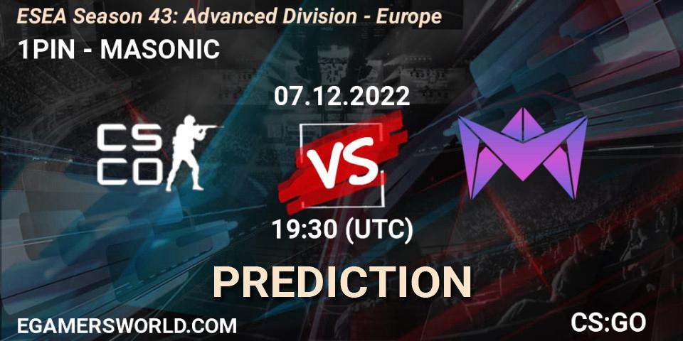 1PIN vs MASONIC: Betting TIp, Match Prediction. 07.12.22. CS2 (CS:GO), ESEA Season 43: Advanced Division - Europe