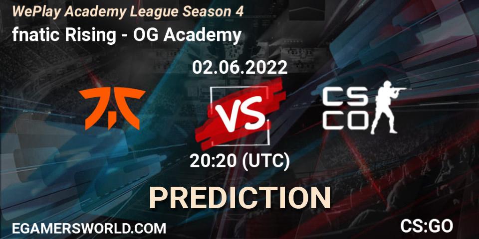 fnatic Rising vs OG Academy: Betting TIp, Match Prediction. 02.06.2022 at 20:20. Counter-Strike (CS2), WePlay Academy League Season 4