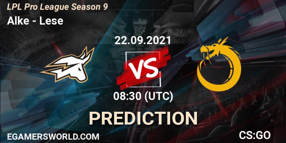 Alke vs Lese: Betting TIp, Match Prediction. 22.09.2021 at 08:30. Counter-Strike (CS2), LPL Pro League 2021 Season 3