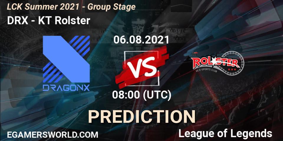 DRX vs KT Rolster: Betting TIp, Match Prediction. 06.08.2021 at 08:00. LoL, LCK Summer 2021 - Group Stage