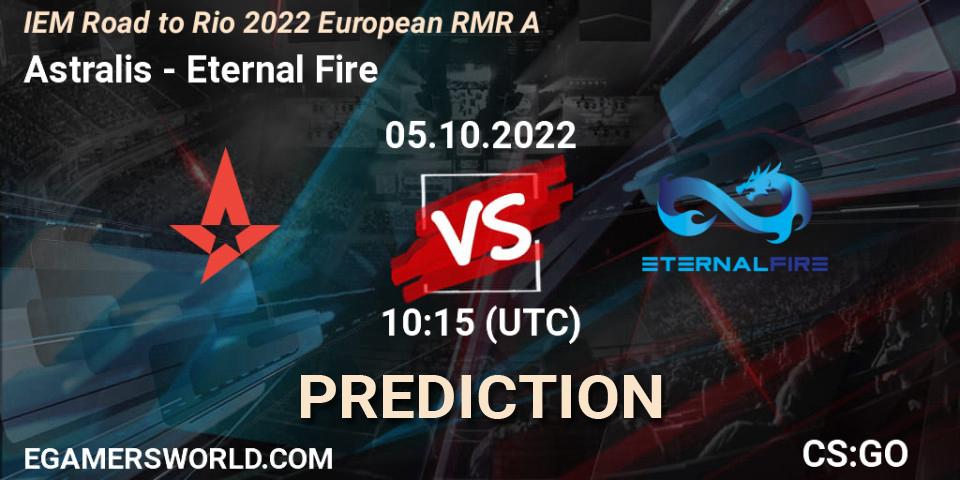 Astralis vs Eternal Fire: Betting TIp, Match Prediction. 05.10.2022 at 10:25. Counter-Strike (CS2), IEM Road to Rio 2022 European RMR A