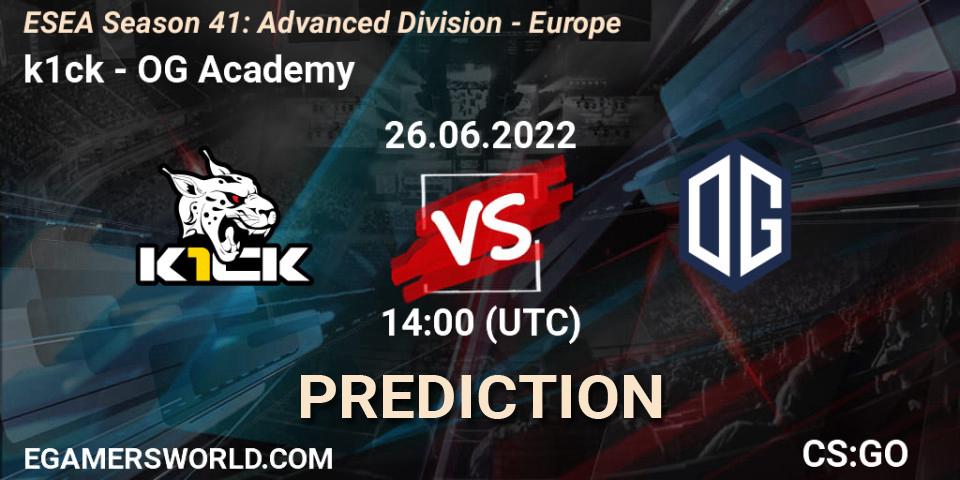 k1ck vs OG Academy: Betting TIp, Match Prediction. 26.06.22. CS2 (CS:GO), ESEA Season 41: Advanced Division - Europe