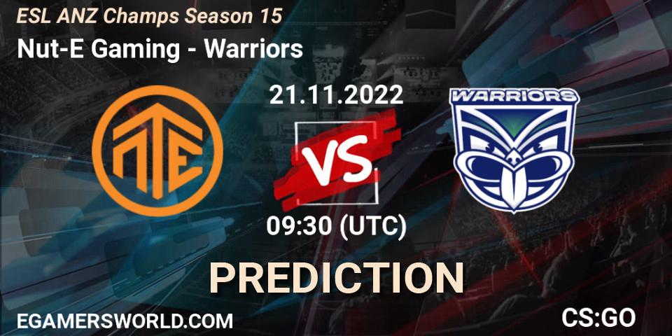 Nut-E Gaming vs Warriors: Betting TIp, Match Prediction. 21.11.2022 at 09:30. Counter-Strike (CS2), ESL ANZ Champs Season 15