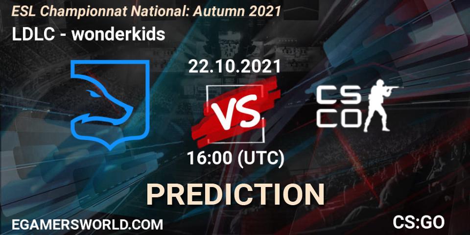 LDLC vs wonderkids: Betting TIp, Match Prediction. 22.10.2021 at 17:00. Counter-Strike (CS2), ESL Championnat National: Autumn 2021