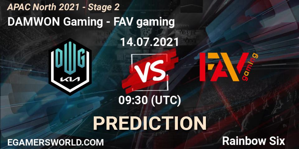 DAMWON Gaming vs FAV gaming: Betting TIp, Match Prediction. 14.07.2021 at 09:30. Rainbow Six, APAC North 2021 - Stage 2