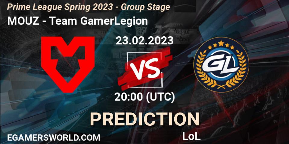 MOUZ vs Team GamerLegion: Betting TIp, Match Prediction. 23.02.2023 at 17:00. LoL, Prime League Spring 2023 - Group Stage