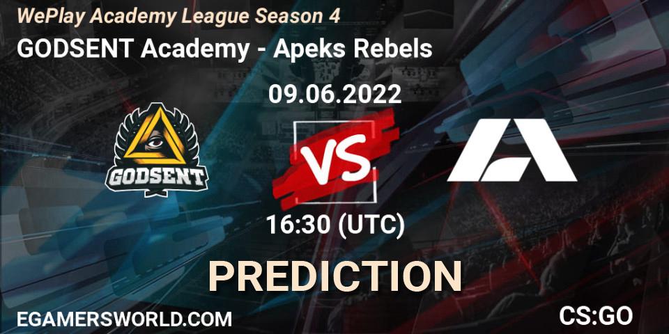 GODSENT Academy vs Apeks Rebels: Betting TIp, Match Prediction. 09.06.2022 at 17:40. Counter-Strike (CS2), WePlay Academy League Season 4