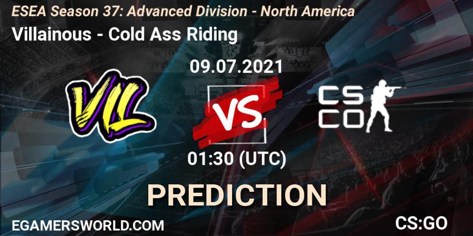 Villainous vs Cold Ass Riding: Betting TIp, Match Prediction. 09.07.2021 at 01:30. Counter-Strike (CS2), ESEA Season 37: Advanced Division - North America