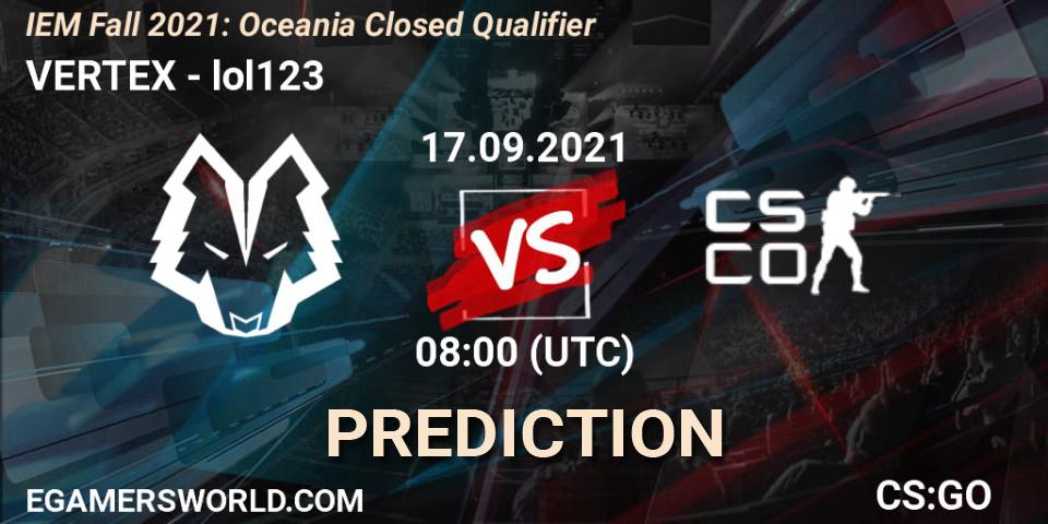 VERTEX vs lol123: Betting TIp, Match Prediction. 17.09.21. CS2 (CS:GO), IEM Fall 2021: Oceania Closed Qualifier