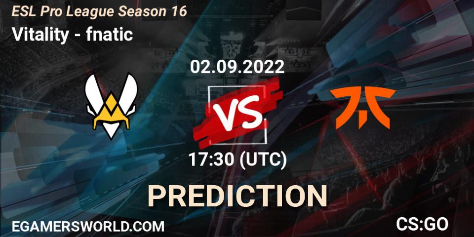Vitality vs fnatic: Betting TIp, Match Prediction. 02.09.22. CS2 (CS:GO), ESL Pro League Season 16