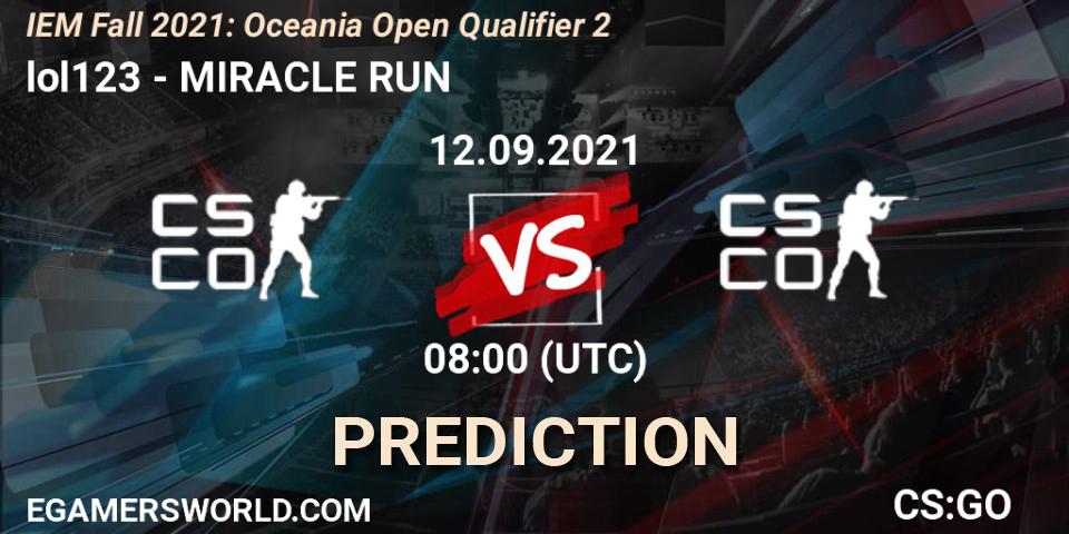 lol123 vs MIRACLE RUN: Betting TIp, Match Prediction. 12.09.21. CS2 (CS:GO), IEM Fall 2021: Oceania Open Qualifier 2
