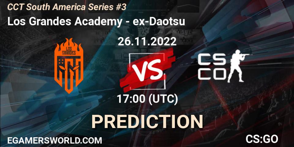 Los Grandes Academy vs ex-Daotsu: Betting TIp, Match Prediction. 26.11.2022 at 17:00. Counter-Strike (CS2), CCT South America Series #3