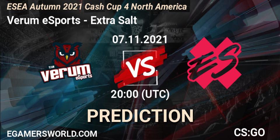 Verum eSports vs Extra Salt: Betting TIp, Match Prediction. 07.11.21. CS2 (CS:GO), ESEA Cash Cup: North America - Autumn 2021 #4