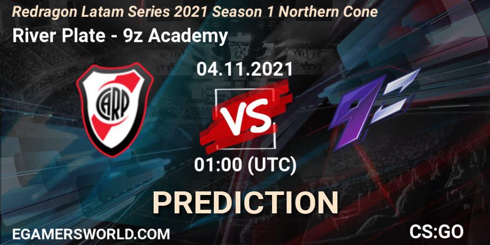 River Plate vs 9z Academy: Betting TIp, Match Prediction. 04.11.2021 at 01:40. Counter-Strike (CS2), Redragon Latam Series 2021 Season 1 Northern Cone