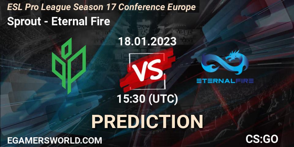 Sprout vs Eternal Fire: Betting TIp, Match Prediction. 18.01.2023 at 15:30. Counter-Strike (CS2), ESL Pro League Season 17 Conference Europe
