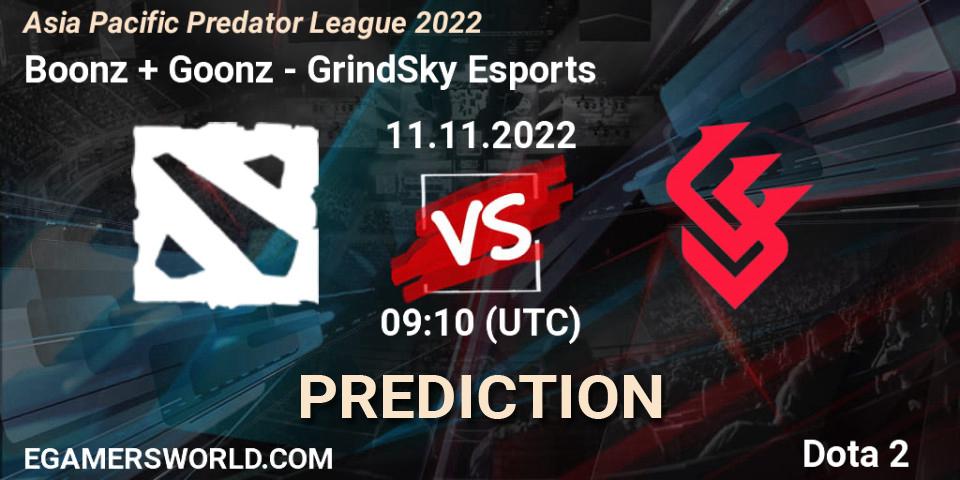 Boonz + Goonz vs GrindSky Esports: Betting TIp, Match Prediction. 11.11.22. Dota 2, Asia Pacific Predator League 2022