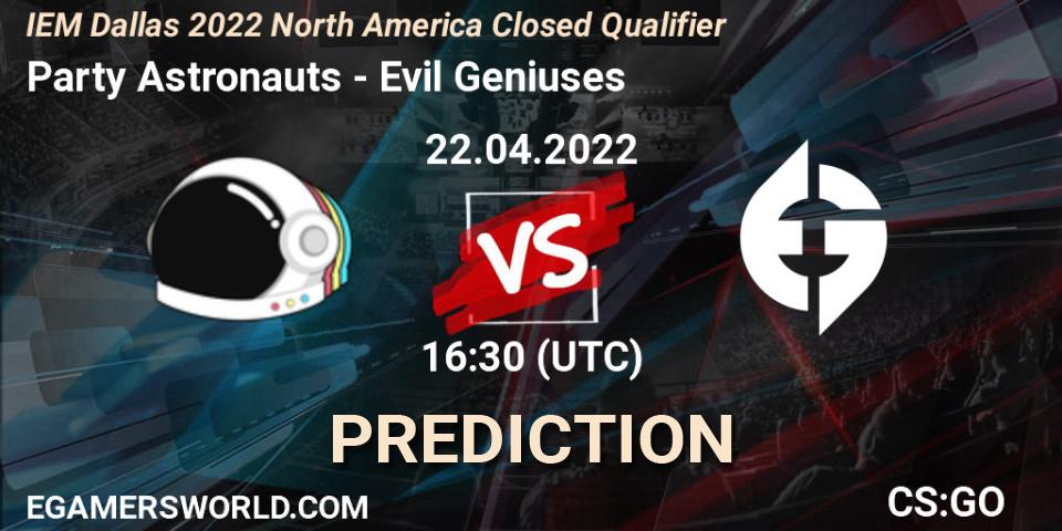 Party Astronauts vs Evil Geniuses: Betting TIp, Match Prediction. 22.04.22. CS2 (CS:GO), IEM Dallas 2022 North America Closed Qualifier