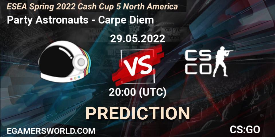 Party Astronauts vs Carpe Diem: Betting TIp, Match Prediction. 29.05.2022 at 20:00. Counter-Strike (CS2), ESEA Cash Cup: North America - Spring 2022 #5