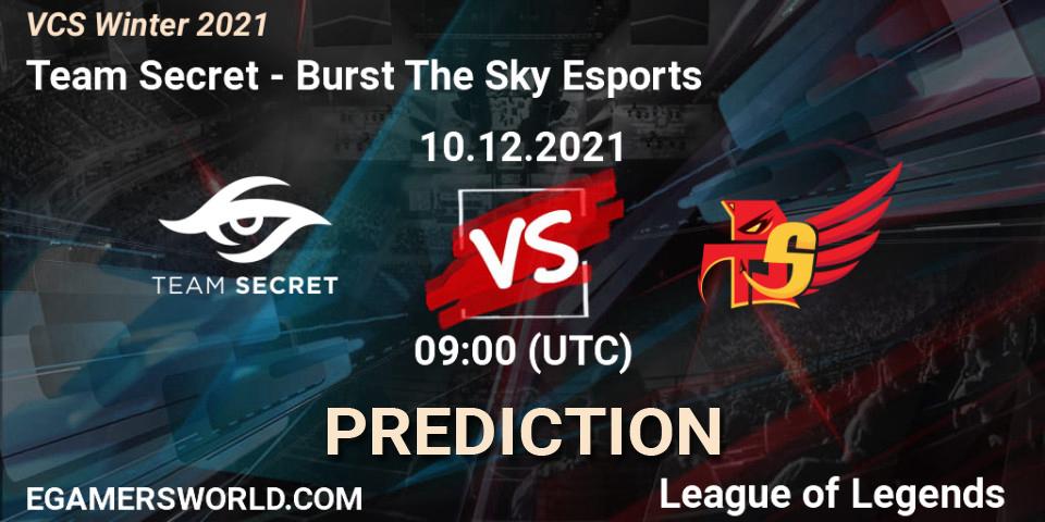 Team Secret vs Burst The Sky Esports: Betting TIp, Match Prediction. 10.12.2021 at 09:00. LoL, VCS Winter 2021