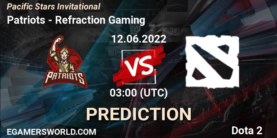 Patriots vs Refraction Gaming: Betting TIp, Match Prediction. 12.06.2022 at 03:10. Dota 2, Pacific Stars Invitational