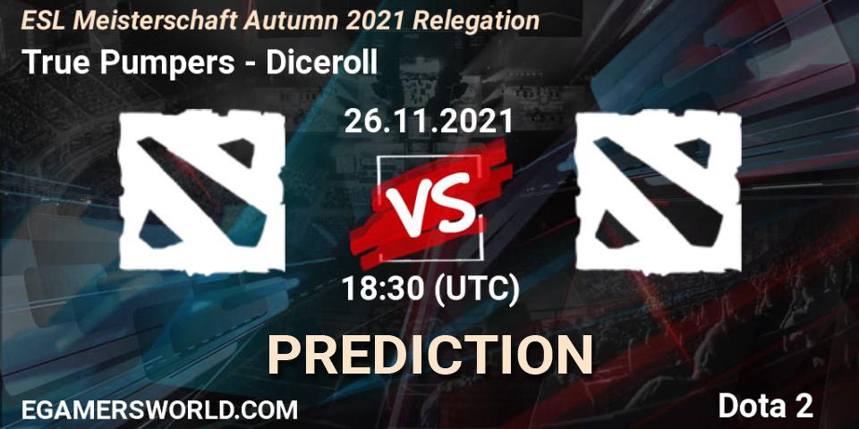 True Pumpers vs Diceroll: Betting TIp, Match Prediction. 26.11.2021 at 18:30. Dota 2, ESL Meisterschaft Autumn 2021 Relegation