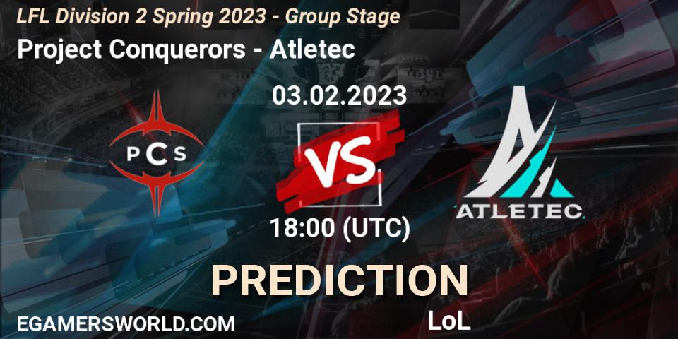Project Conquerors vs Atletec: Betting TIp, Match Prediction. 03.02.2023 at 18:00. LoL, LFL Division 2 Spring 2023 - Group Stage