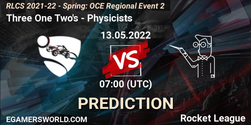 Three One Two's vs Physicists: Betting TIp, Match Prediction. 13.05.2022 at 07:00. Rocket League, RLCS 2021-22 - Spring: OCE Regional Event 2