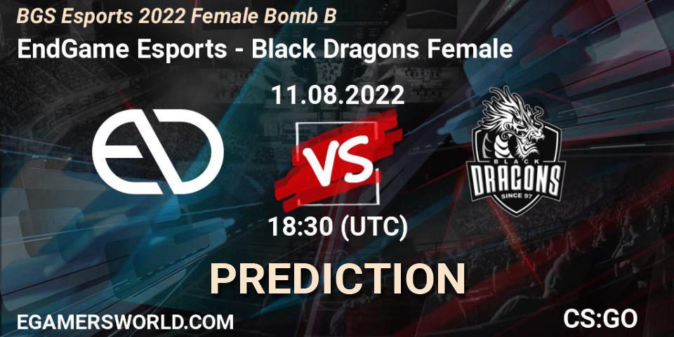 EndGame Esports vs Black Dragons Female: Betting TIp, Match Prediction. 11.08.2022 at 18:30. Counter-Strike (CS2), Monster Energy BGS Bomb B Women Cup 2022