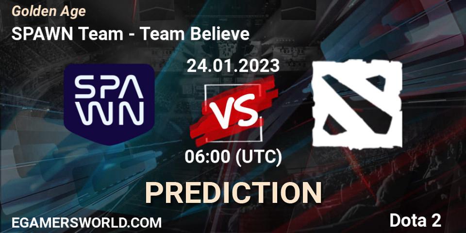 SPAWN Team vs Team Believe: Betting TIp, Match Prediction. 24.01.2023 at 05:59. Dota 2, Golden Age