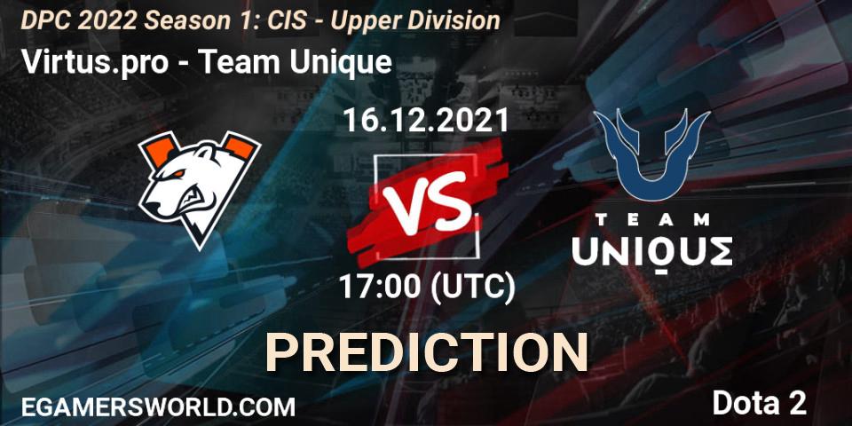 Virtus.pro vs Team Unique: Betting TIp, Match Prediction. 16.12.2021 at 17:24. Dota 2, DPC 2022 Season 1: CIS - Upper Division