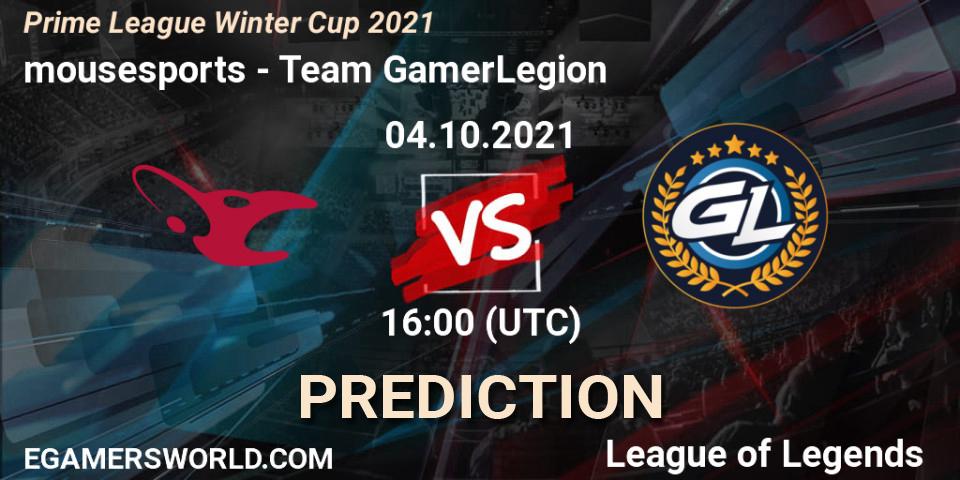 mousesports vs Team GamerLegion: Betting TIp, Match Prediction. 04.10.2021 at 16:00. LoL, Prime League Winter Cup 2021