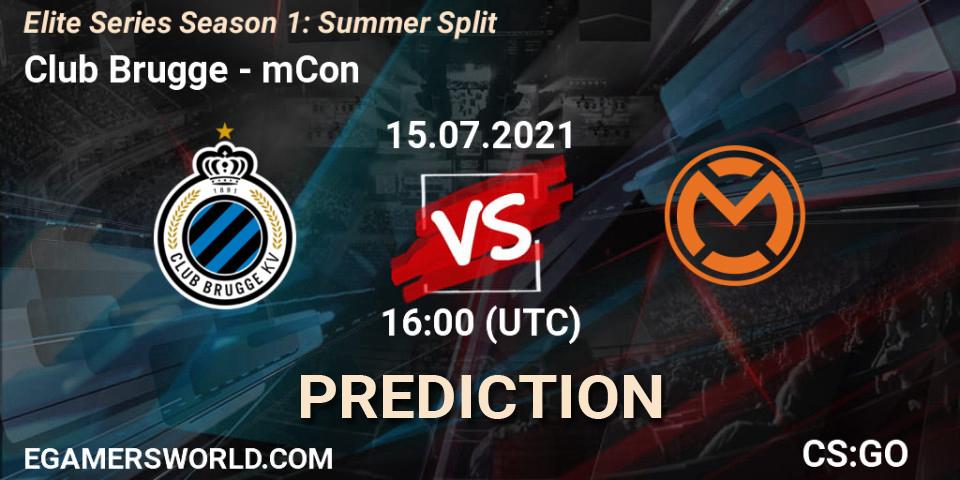 Club Brugge vs mCon: Betting TIp, Match Prediction. 15.07.2021 at 16:00. Counter-Strike (CS2), Elite Series Season 1: Summer Split